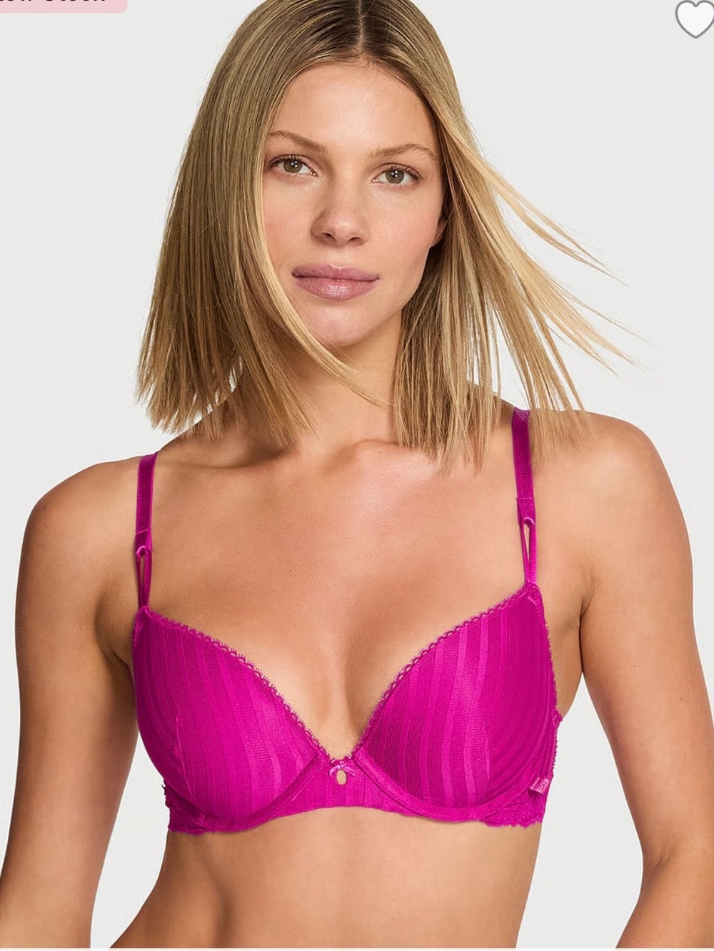 Victoria's Secret Fuchsia Striped Plunge push up Bra 34B